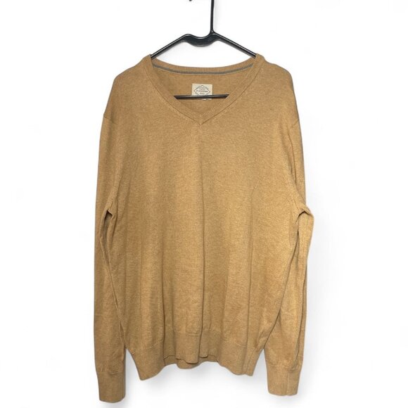St. John’s Bay Men’s V-Neck Sweater Tan/Camel – Classic Knit Pullover - Picture 1 of 2